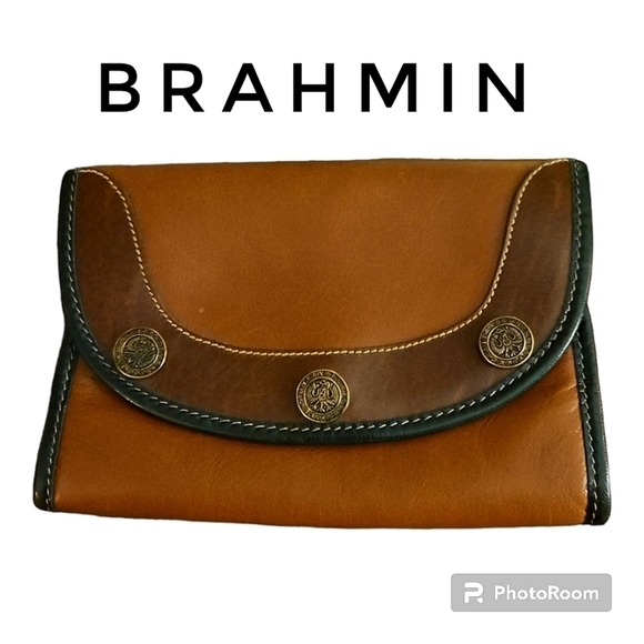VTG BRAHMIN Three Tone Button Flap Envelope Leather Belt Purse - Picture 1 of 8